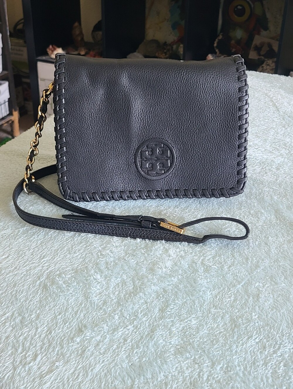 Tory Burch Black Whipstitch Leather Crossbody Bag